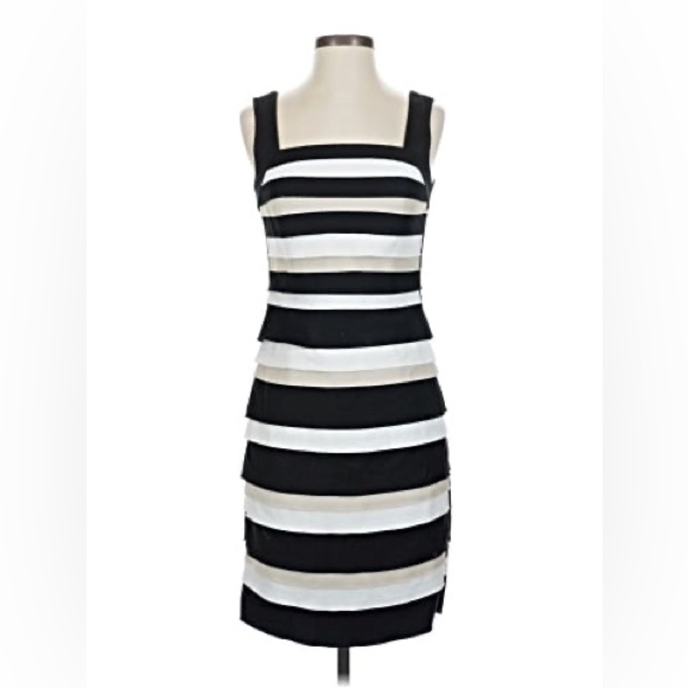 WHBM Black-White-Tan Sheath Dress